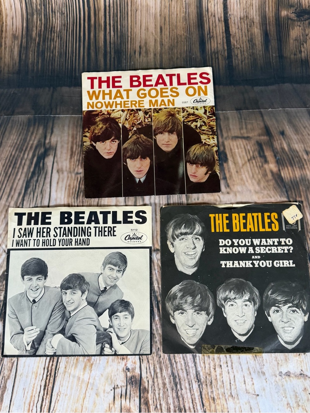 Beatles Vinyl 45 Records Picture Sleeves Lot Of 3 Capitol Vee-Jay No Where Man